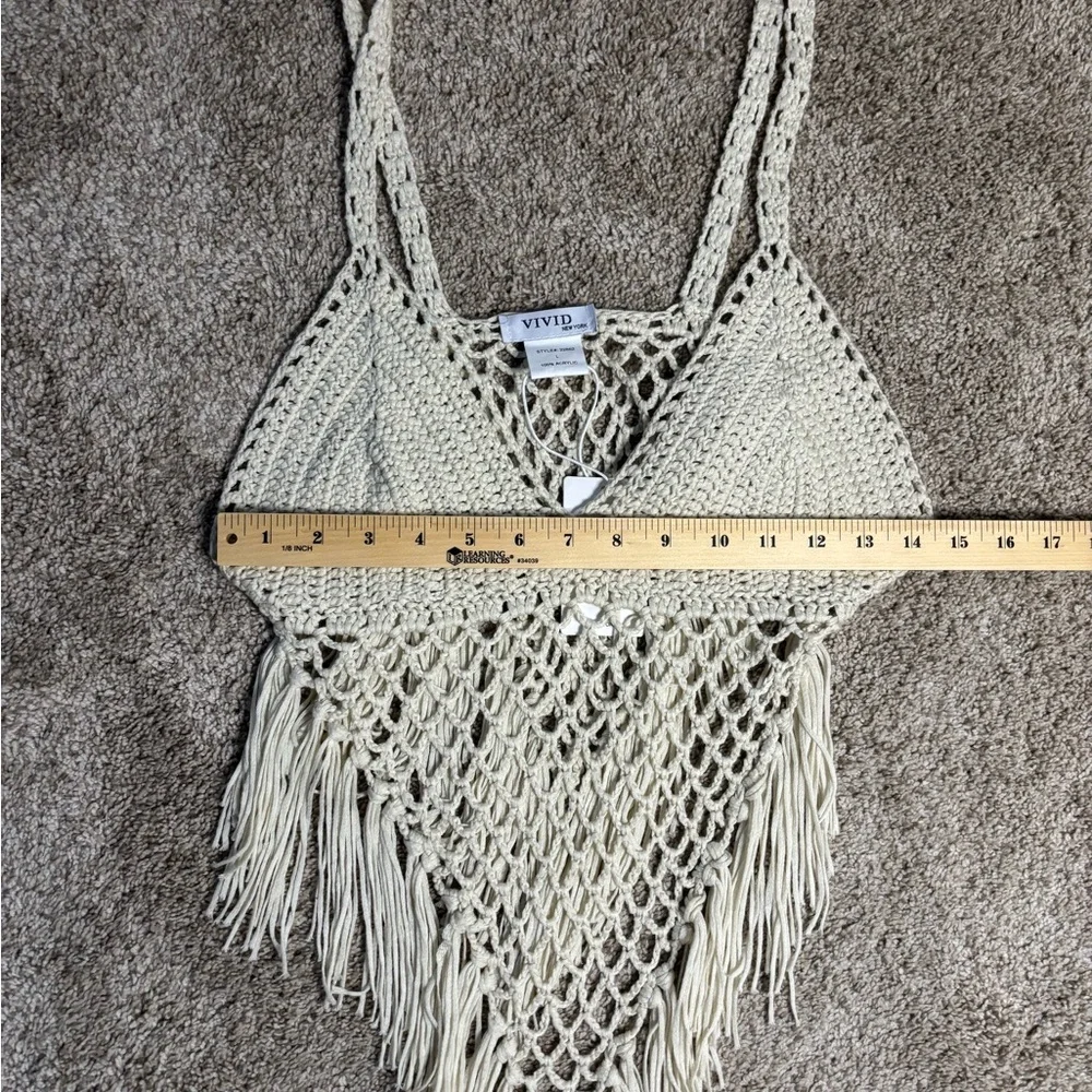 Vivid Cream Crochet Fringe Top, Boho, Western, Festival - Picture 9 of 12
